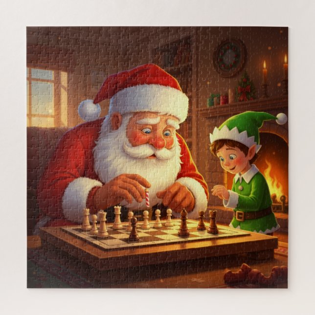Puzzle Juego de ajedrez de Santa y duende de Navidad (Vertical)