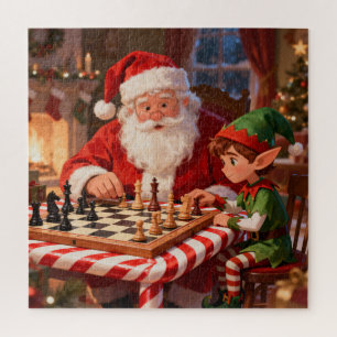 Puzzle Juego de ajedrez de Santa y duende de Navidad