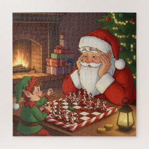 Puzzle Juego de ajedrez de Santa y duende Navidad