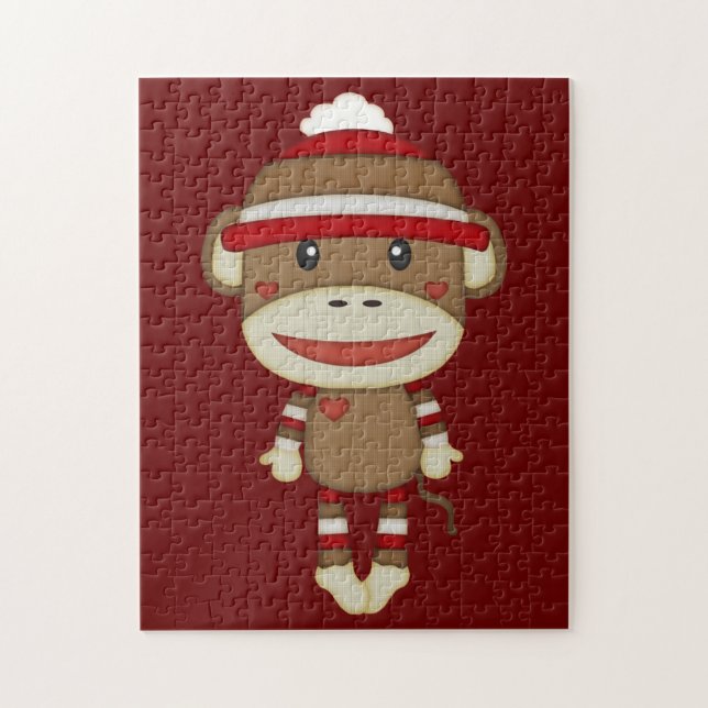 Puzzle Juego de diversión Sock Monkey Retro Family (Vertical)