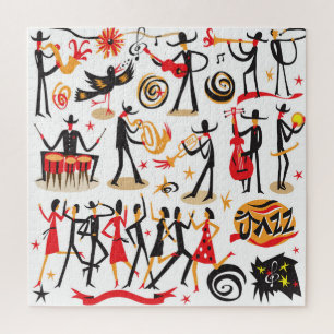 Puzzle Juego de iconos de jazz: fondo blanco aislado