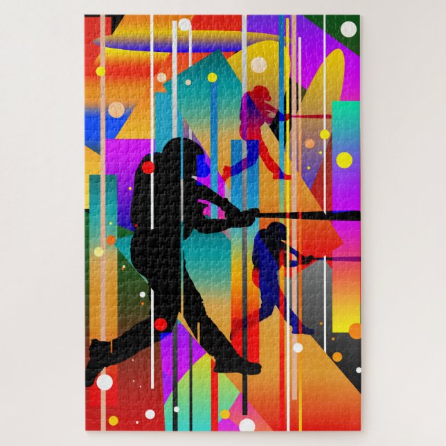 Puzzle Jugador de béisbol con silueta geométrica moderna (Vertical)