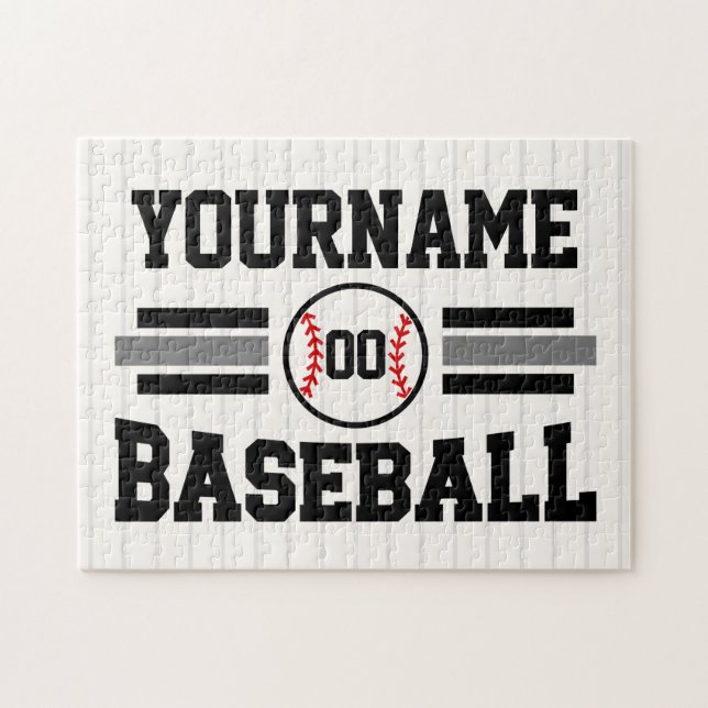 Puzzle Jugador de béisbol retro personalizado NAME Equipo (Horizontal)