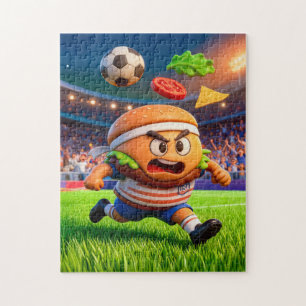 Puzzle jugador de fútbol americano con hamburguesa cargan