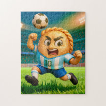 jugador de fútbol empanada argentino saltando para