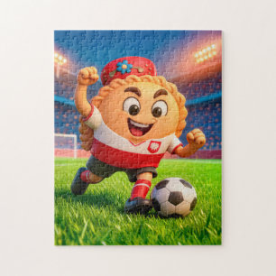 Puzzle jugador de fútbol pierogi polaco en un brillante c