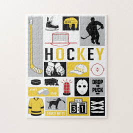 Puzzle Jugador de palo de elementos de hockey amarillos
