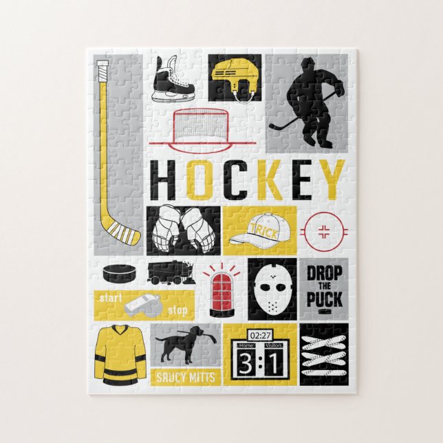 Puzzle Jugador de palo de elementos de hockey amarillos (Vertical)