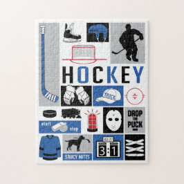 Puzzle Jugador de palo de elementos de hockey azul