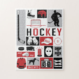 Puzzle Jugador de palo de elementos de hockey rojo