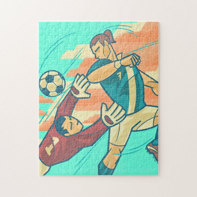 Puzzle Jugadores y pelota de Ilustracion de acción de fút (Vertical)