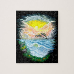 Puzzle Jugando a los delfines al sol
