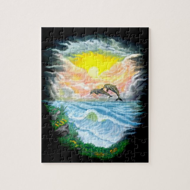 Puzzle Jugando a los delfines al sol (Vertical)