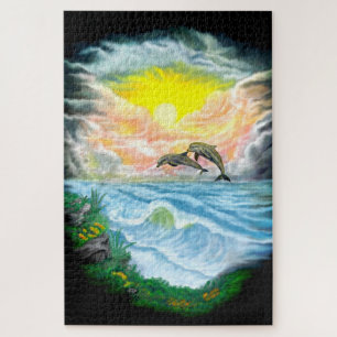 Puzzle Jugando a los delfines al sol