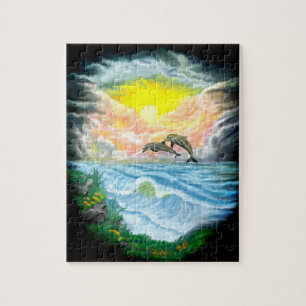 Puzzle Jugando a los delfines al sol