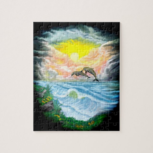 Puzzle Jugando a los delfines al sol (Vertical)