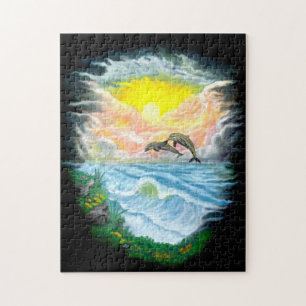 Puzzle Jugando a los delfines al sol