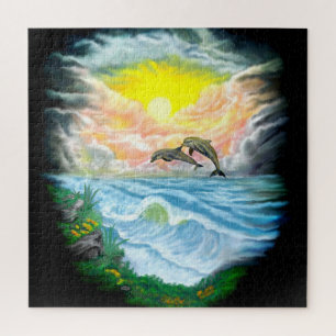 Puzzle Jugando a los delfines al sol