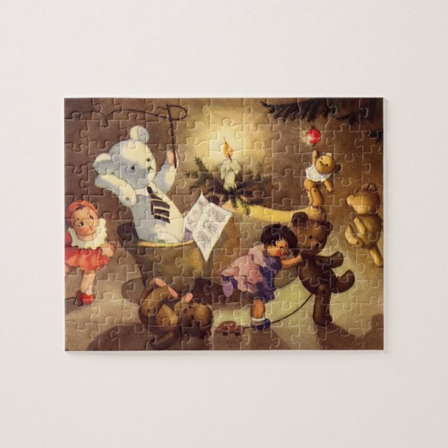 Puzzle Juguetes de Navidad vintage, muñecas bailando, oso (Horizontal)