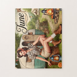 Puzzle June Retro Summer Camping Pin-Up Girl 
