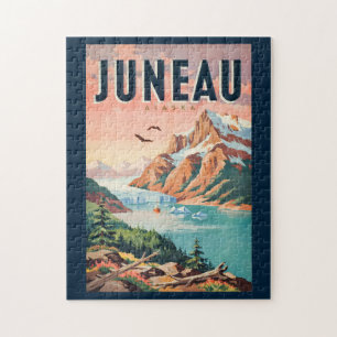 Puzzle Juneau Alaska Ilustración de Glaciar Arte de Viaje