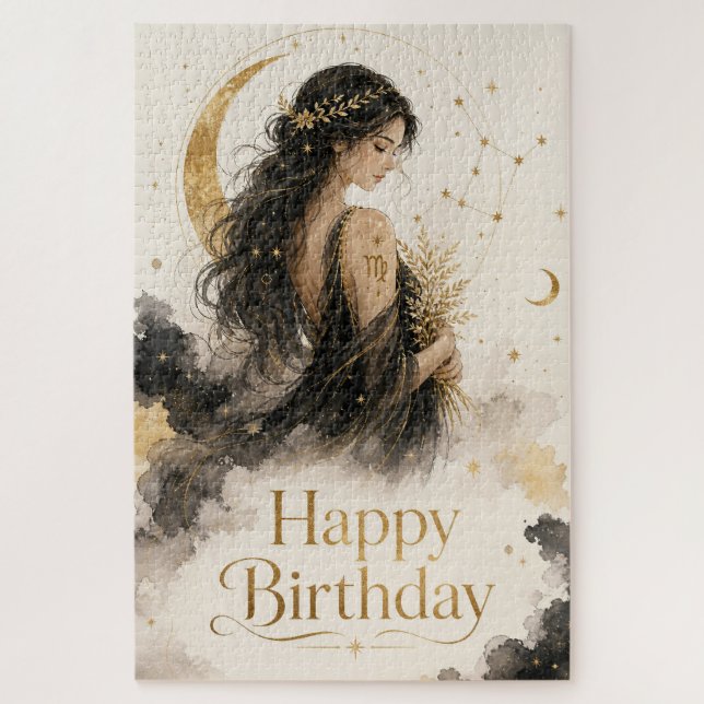 Puzzle Jungfrau Happy Birthday Aquarell Design (Vertical)