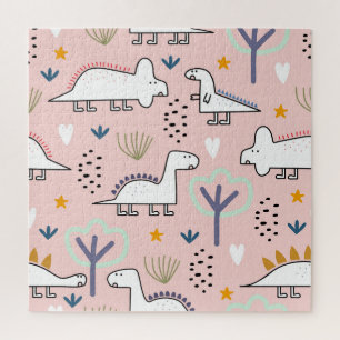 Puzzle Jungla de dinosaurios: Ilustracion infantil vintag