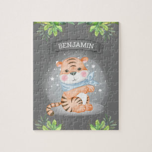 Puzzle Jungle Safari Cute cachorro de Tigre Gris Nombre N