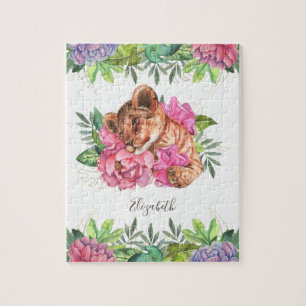 Puzzle Jungle Safari Lindo León Floral Cachorro Nombre Ni