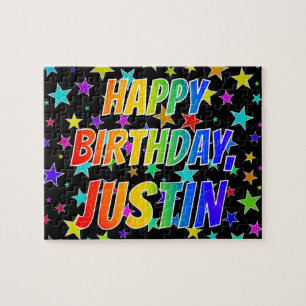 Puzzle "JUSTIN" Nombre, Divertido "FELIZ CUMPLEAÑOS"