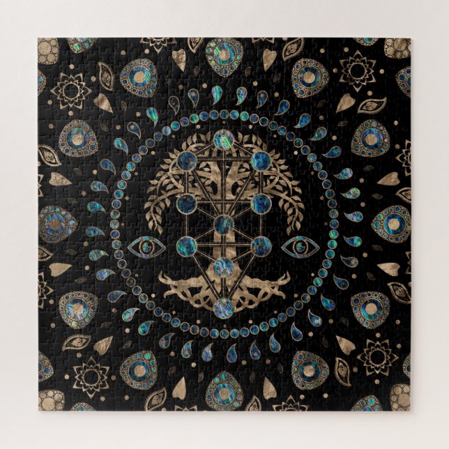 Puzzle Kabbalah El árbol de la vida Abalone y el oro (Vertical)