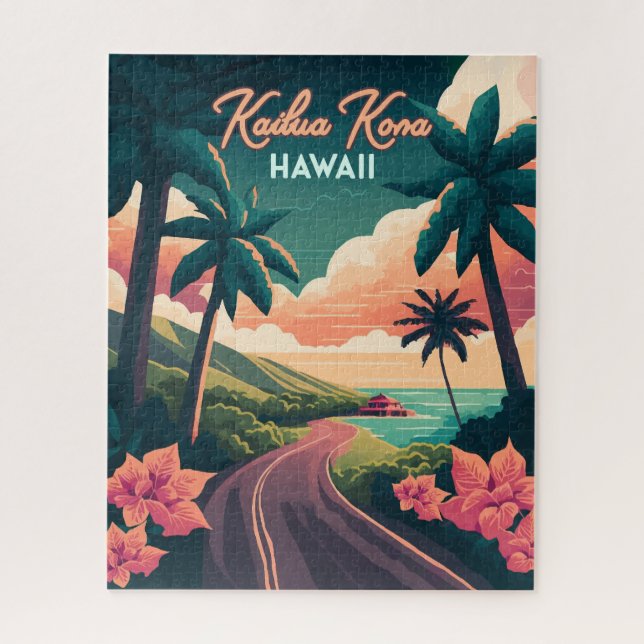 Puzzle Kailua Kona Hawaii Gran Isla Sunset Retro (Vertical)