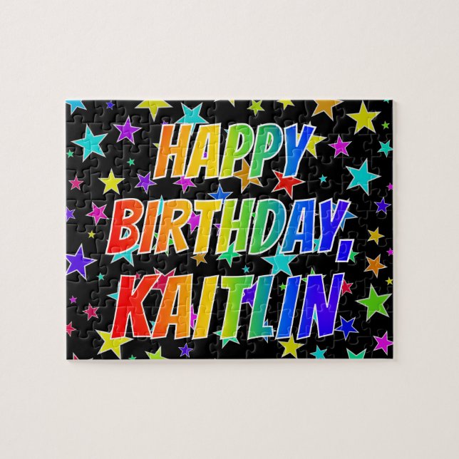 Puzzle "KAITLIN" Nombre, Diversión "FELIZ CUMPLEAÑOS" (Horizontal)