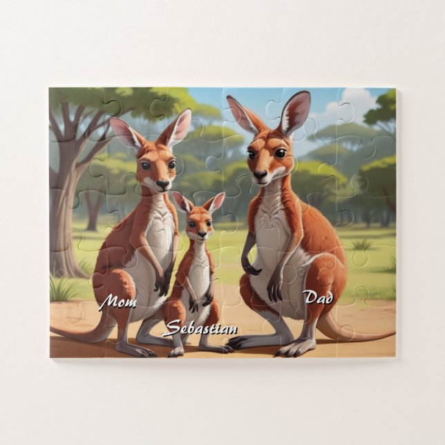 Puzzle Kangaroo de familia Cute personalizado (Horizontal)