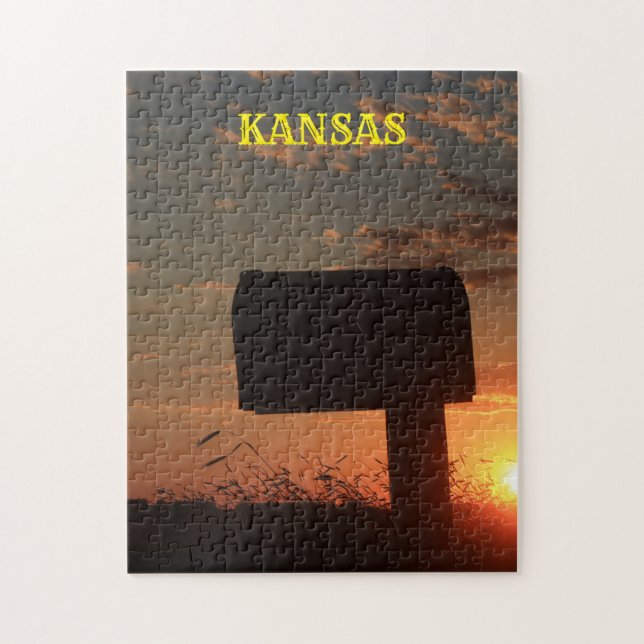 Puzzle Kansas Silhouette Sunset Mail Box (Vertical)