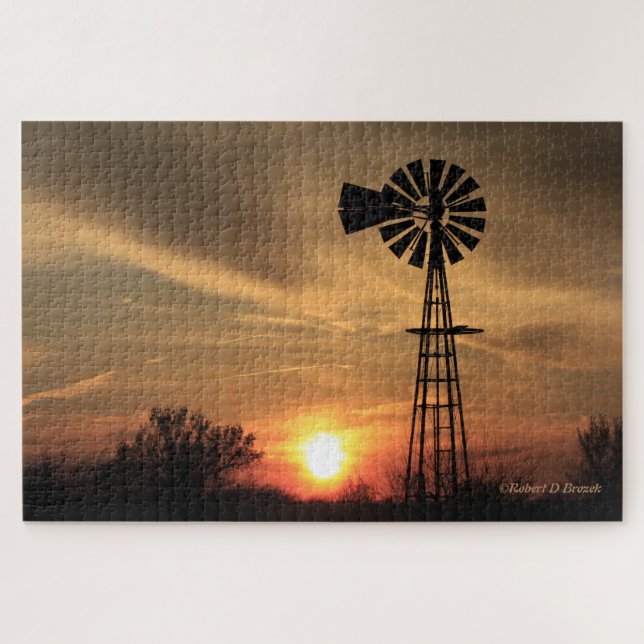 Puzzle Kansas Sunset con Molino de Viento (Horizontal)