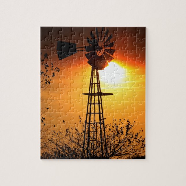 Puzzle Kansas Windmill Silhouette Sunset (Vertical)