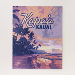 Puzzle Kapaa Kauai Hawaii Beach Sunset Palm Tree Retro