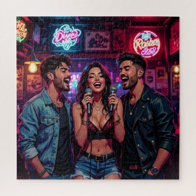 Puzzle Karaoke en un cómic de bar (Vertical)