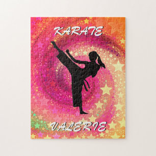 Puzzle Karate Chica Kick Stars y Swirls Retro
