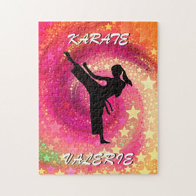 Puzzle Karate Chica Kick Stars y Swirls Retro (Vertical)