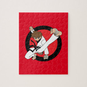 Puzzle Karate de la correa negra/muchacho del Brunette de