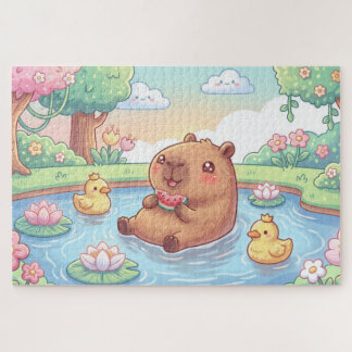 Puzzle Kawaii capy in a pond