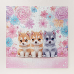 Puzzle Kawaii Husky Pair Wall Art & Poster