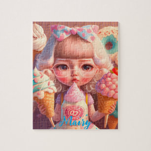 Puzzle Kawaii lindo chica con helados