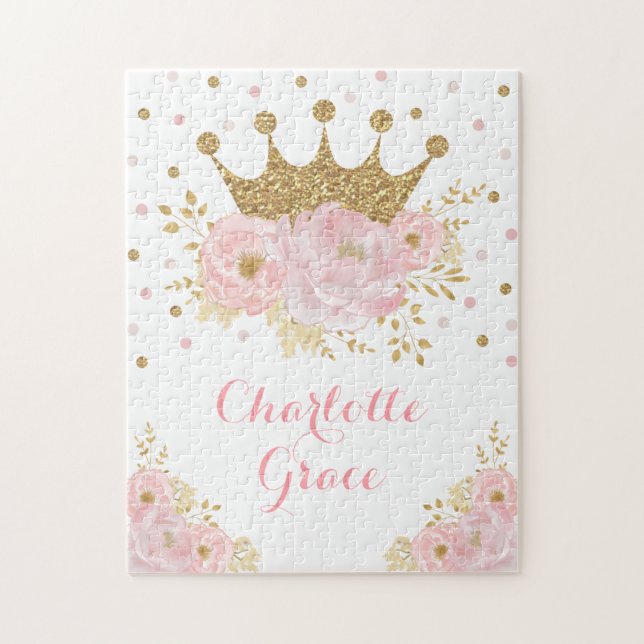 Puzzle Keepsake Pink Gold Crown Princess Birthday Gift (Vertical)