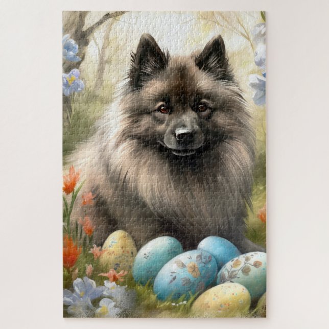 Puzzle Keeshond con huevos de Pascua (Vertical)