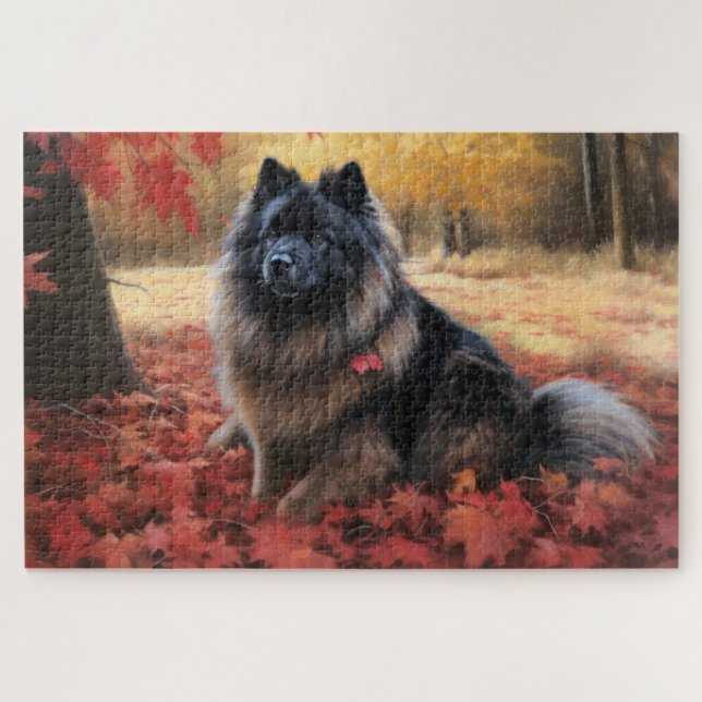 Puzzle Keeshond en otoño se inspira en las hojas de otoño (Horizontal)