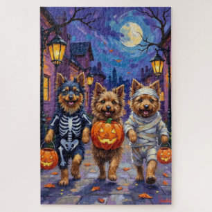Puzzle Keeshond pidiendo dulces con disfraces de Hallowee