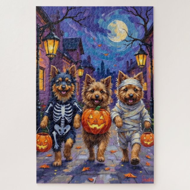 Puzzle Keeshond pidiendo dulces con disfraces de Hallowee (Vertical)